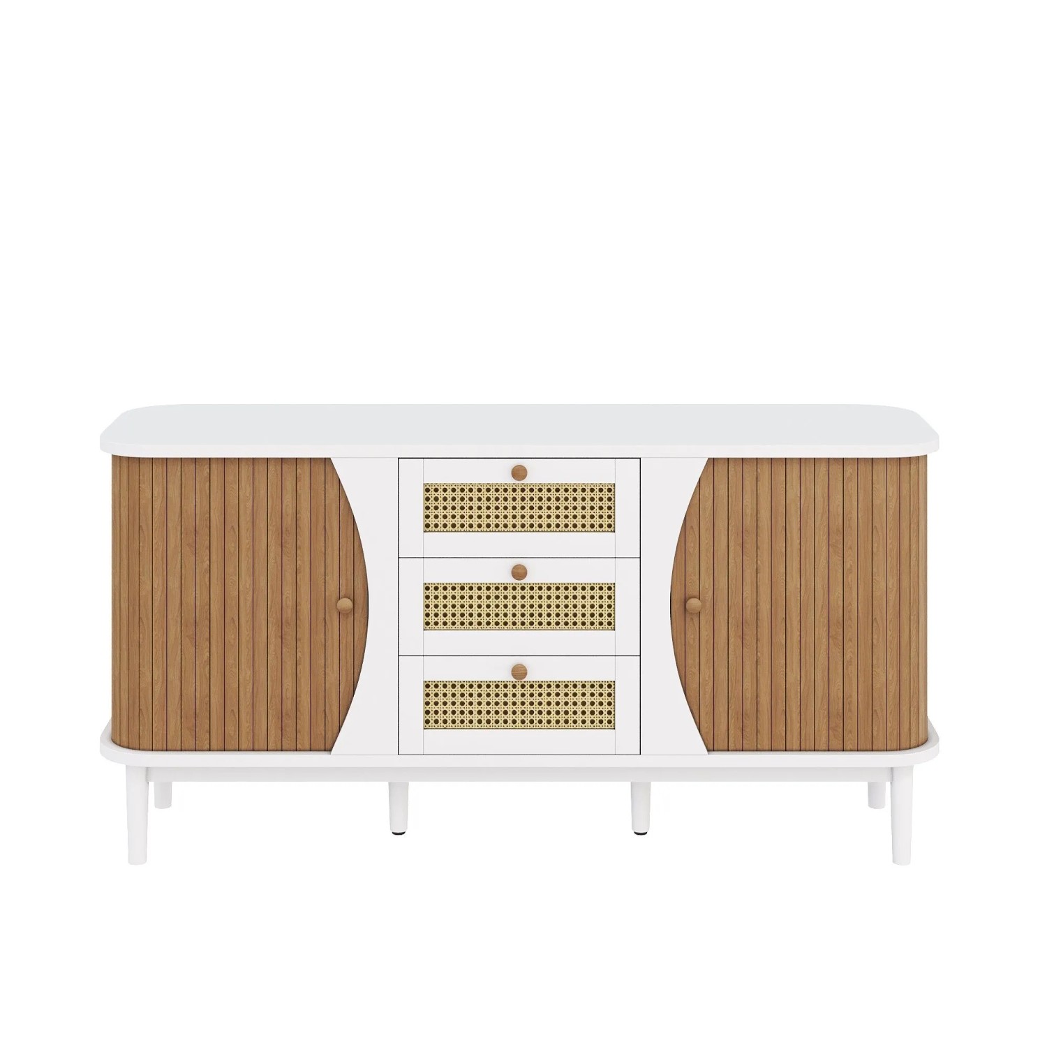 Okwish Sideboard Mit Schiebetüren Einlegeböden Rattan 140.5x76x40cm Natur
