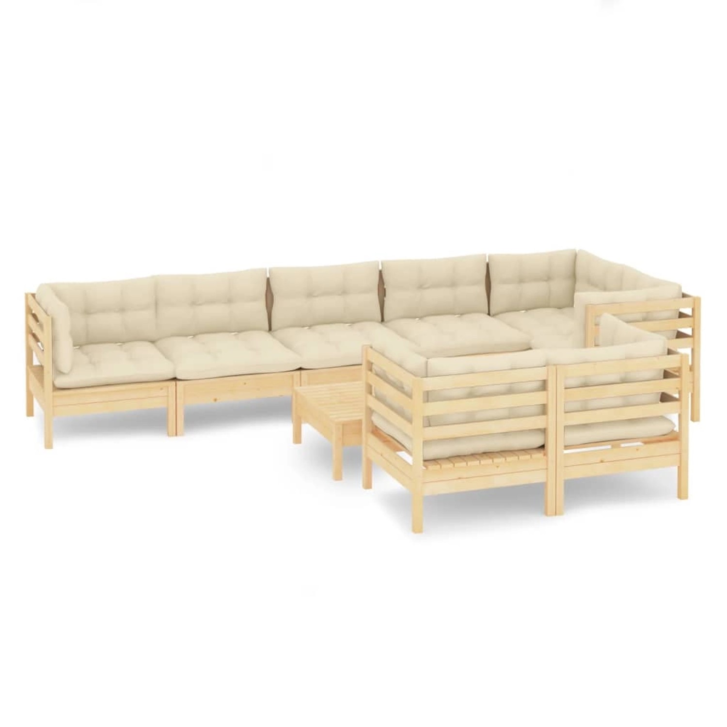 vidaXL 9-tlg Garten-Lounge-Set mit Creme Kissen Massivholz Kiefer Modell 7