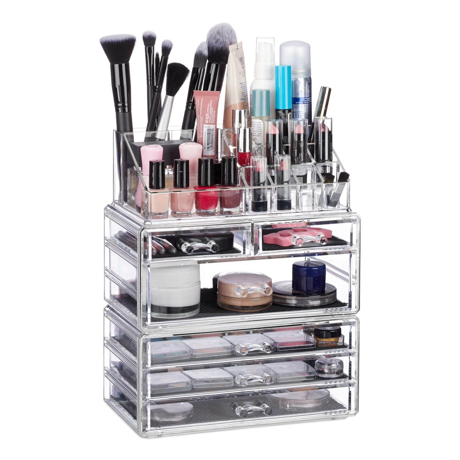 Relaxdays Kosmetikorganizer Acryl Transparent mit 6 Schubladen Stapelbar 29 cm x 23,5 cm x 14 cm 2 kg