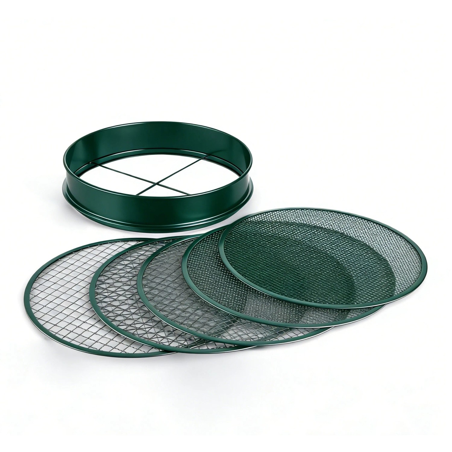 Relaxdays Gartensieb Edelstahl Grün mit 5 Einsätzen ø 30 cm 950 g