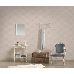 Romantische Blümchentapete in Creme und Blau im Landhausstil. Vliestapete mit zarten Blumen.