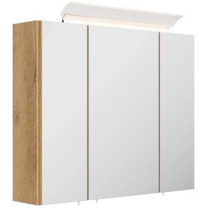 Posseik Spiegelschrank 75 cm mit 3 Spiegeltüren, LED-Lampe und Eiche Gold Seiten für Ihr Badezimmer.