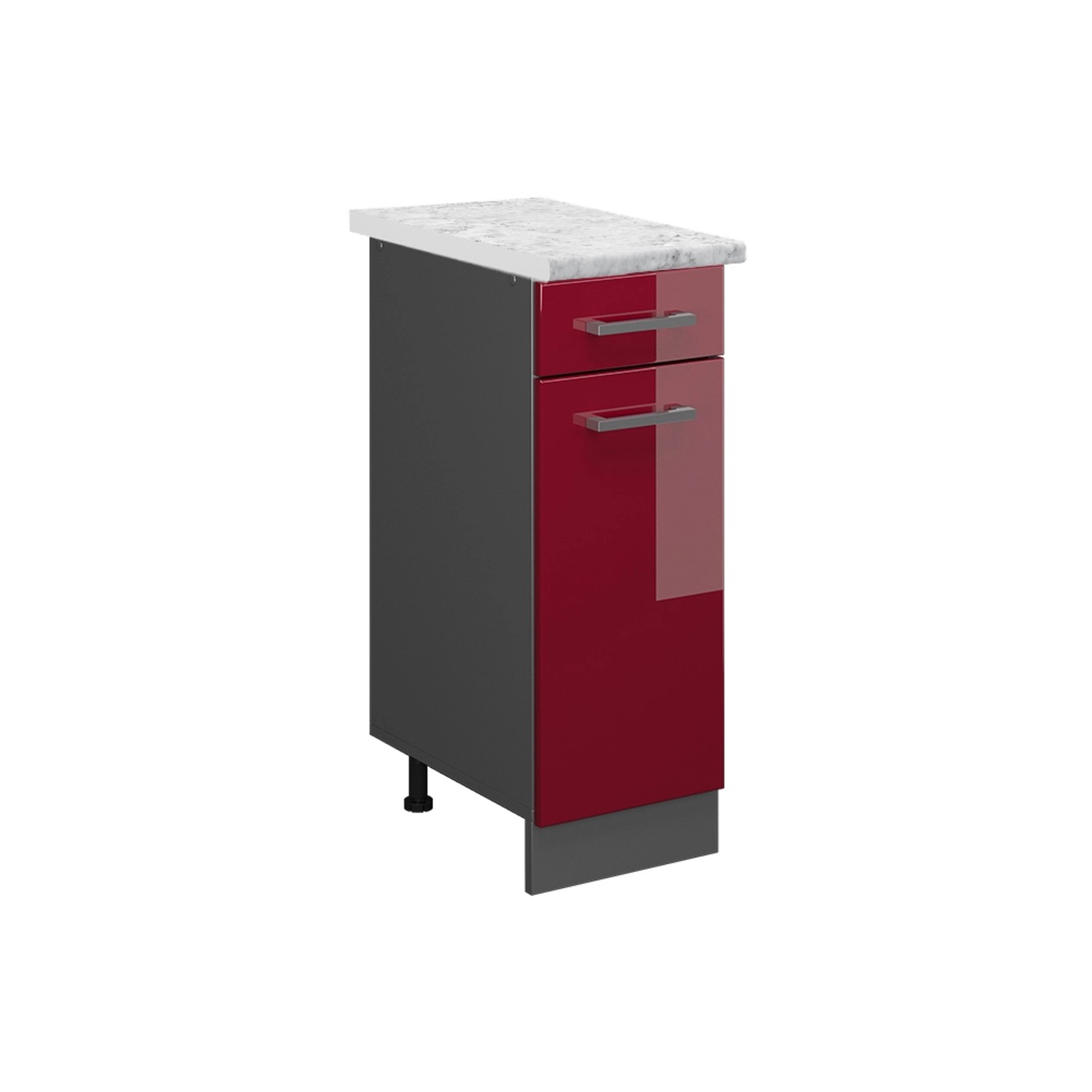 Vicco Schubladenschrank R-Line Schubladenschrank für die Küche Bordeaux Hochglanz 30 cm AP Marmor