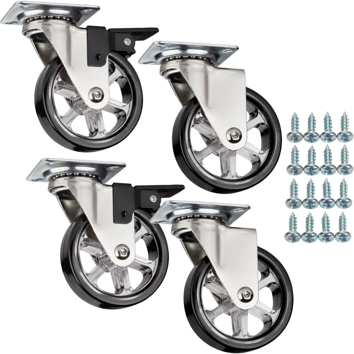 SOTECH Möbelrolle RAPID Ø75 mm Schwarz 2x mit Bremse 2x Ohne Bremse inkl. Schraubenset