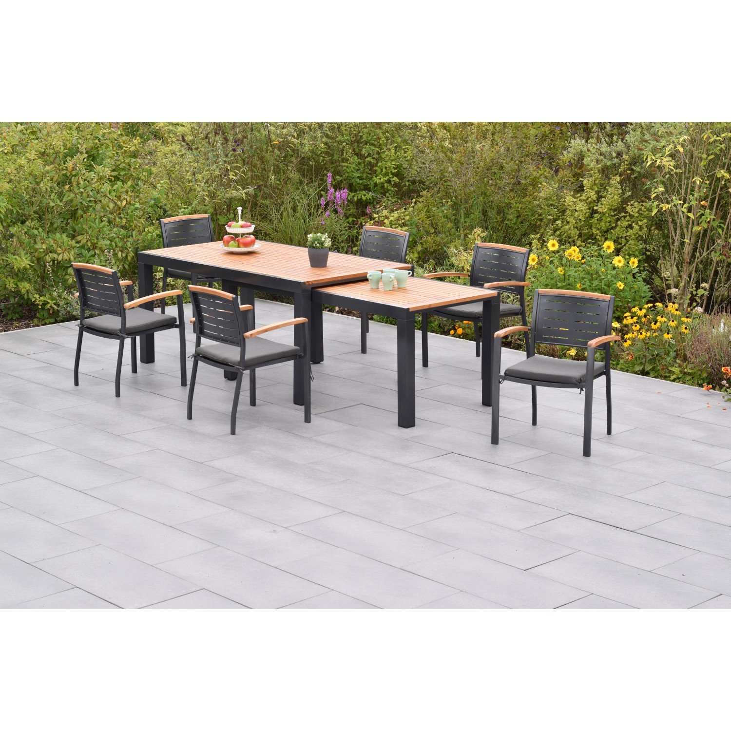 Merxx Tinos Set 13-tlg. Flex-Gartentisch Ausziehbar 180/360 x 100cm inkl. K günstig online kaufen