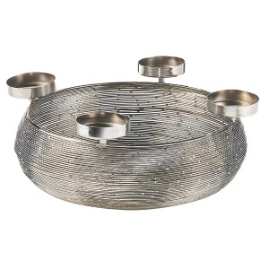 Silberner Kobolo Dekokranz Adventskranz aus Metall mit Schale für 4 Kerzen.