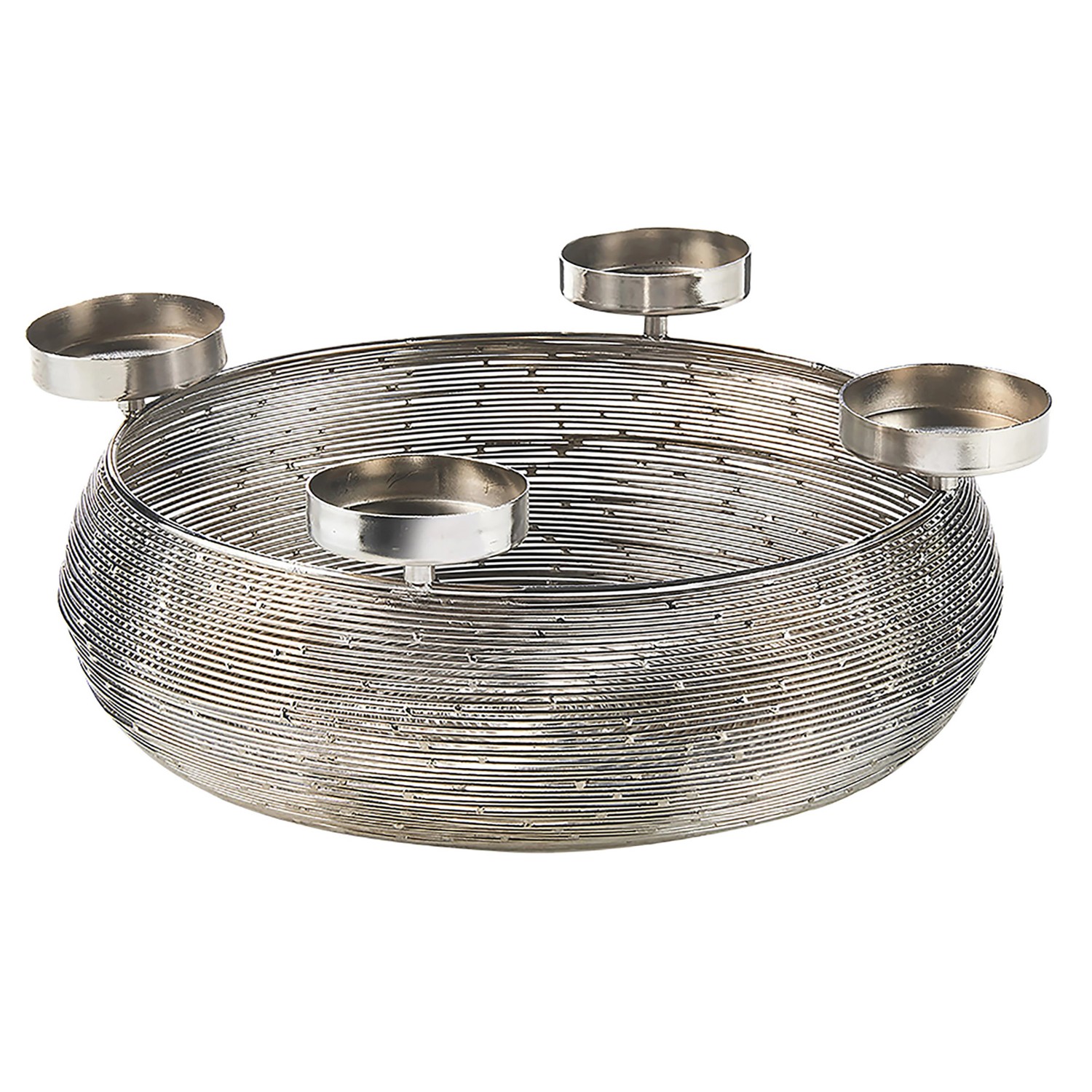 Kobolo Dekokranz Adventskranz aus Metall Silber mit Schale für 4 Kerzen