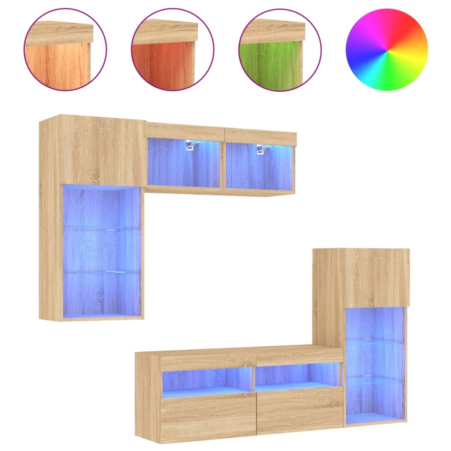 VidaXL 5-tlg. Wohnwand mit LED-Beleuchtung Sonoma-Eiche Holzwerkstoff  Mode günstig online kaufen