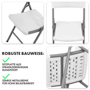Detailansicht: Weißer KARAT Klappstuhl Okinawa, 2er-Set Gartenstuhl mit Stahlbeinen.