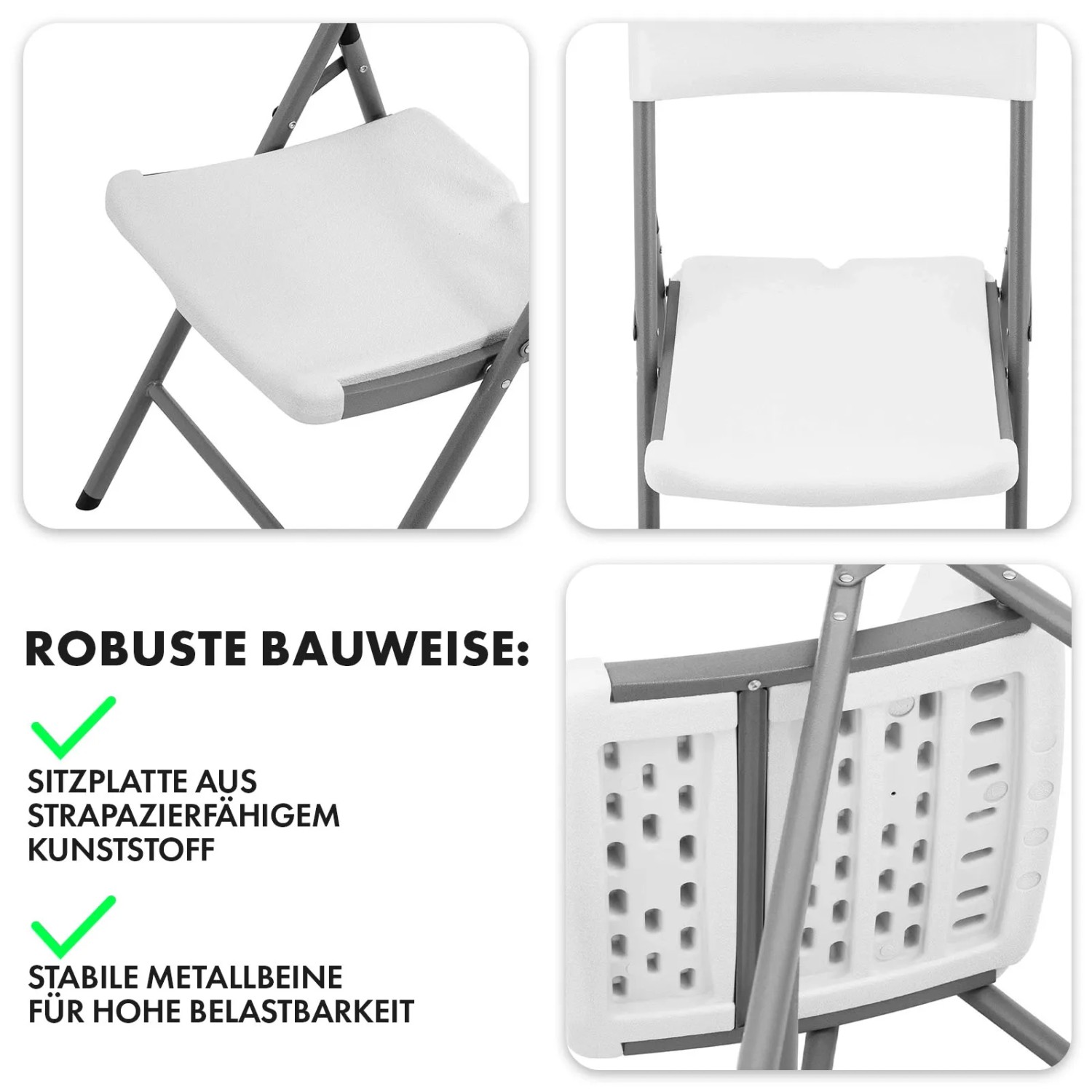 Detailansicht: Weißer KARAT Klappstuhl Okinawa, 2er-Set Gartenstuhl mit Stahlbeinen.
