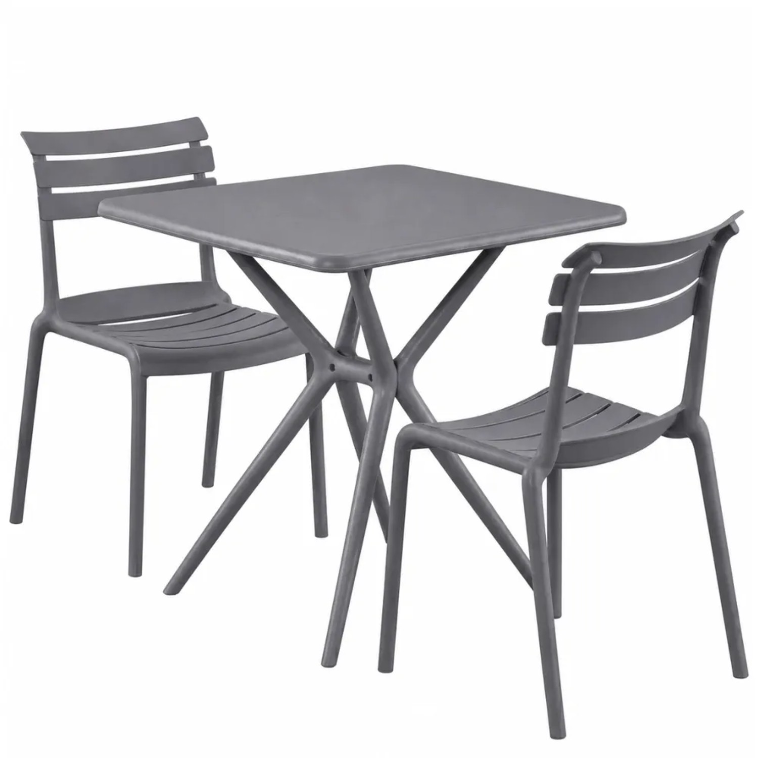 DELUKE Gartenmöbel-Set KLARA mit 2 Stühlen 190x72x82cm Kunststoff Dunkelgrau Balkonset Gartenset Tisch mit Stühlen Bistroset Outdoor