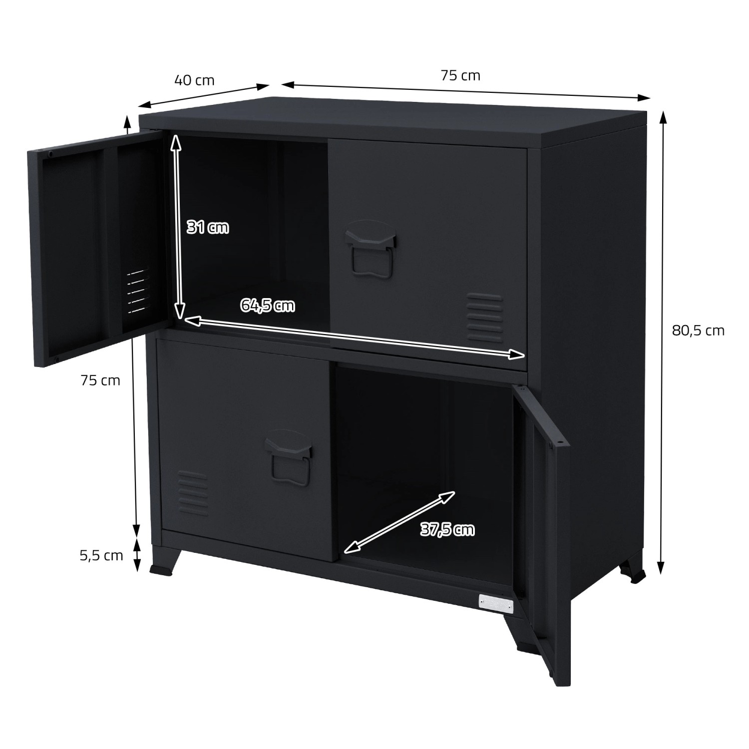 ML-Design Aktenschrank, anthrazitfarbener Stahlschrank mit 4 Türen und Maßen.
