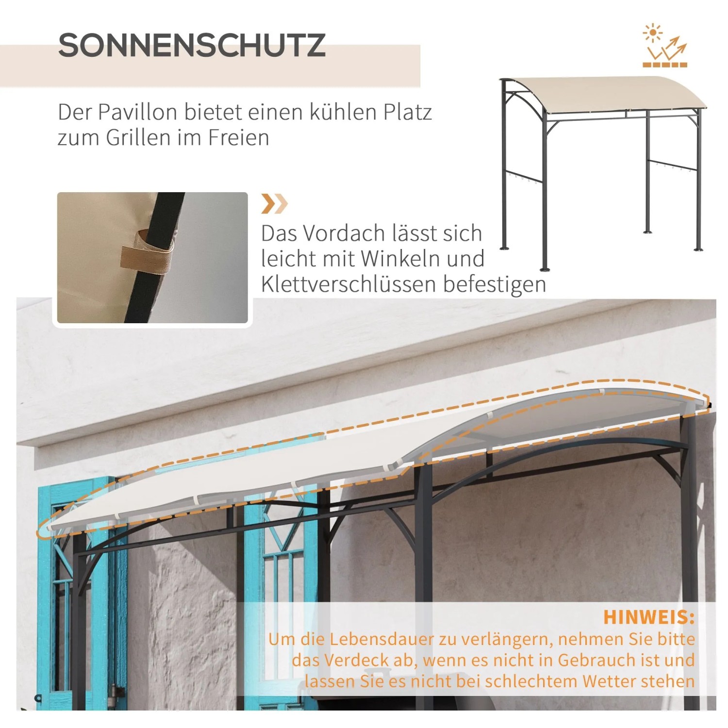 Outsunny GrillPavillon Metall Polyester Beige Schwarz 215B x 150T x 182/220H cm_4