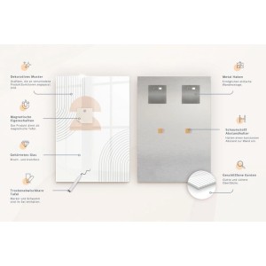 Tulup Beschreibbare Glasmagnettafel Pastellfarbene Federn 60x90 cm Magnettafel Büro Glas Schwarzer Marker Glassboard Magnetisch
