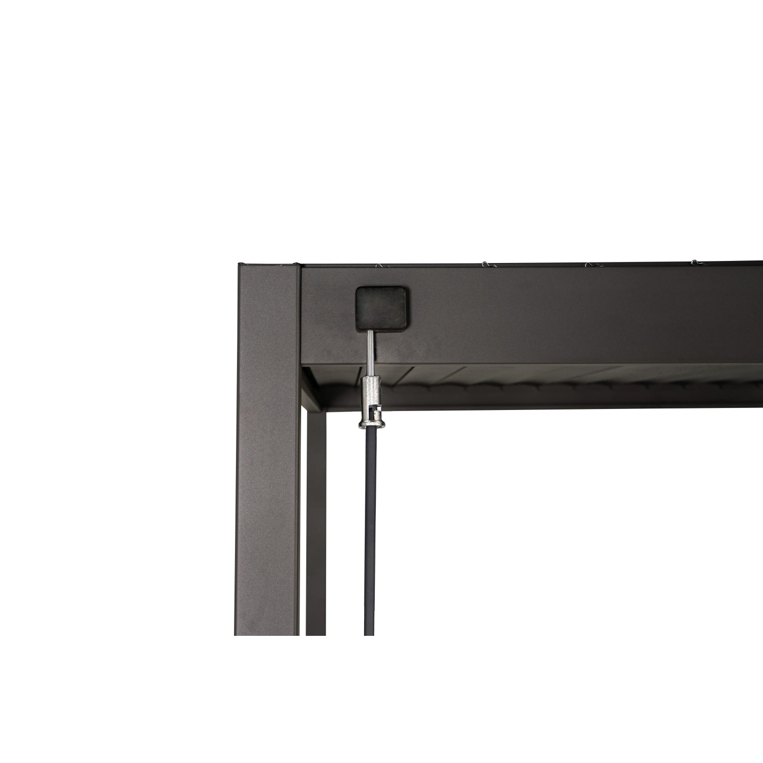 Detailansicht der anthrazitfarbenen Mirador Basic Pergola (3x3m) mit Fokus auf die hochwertige Verarbeitung.