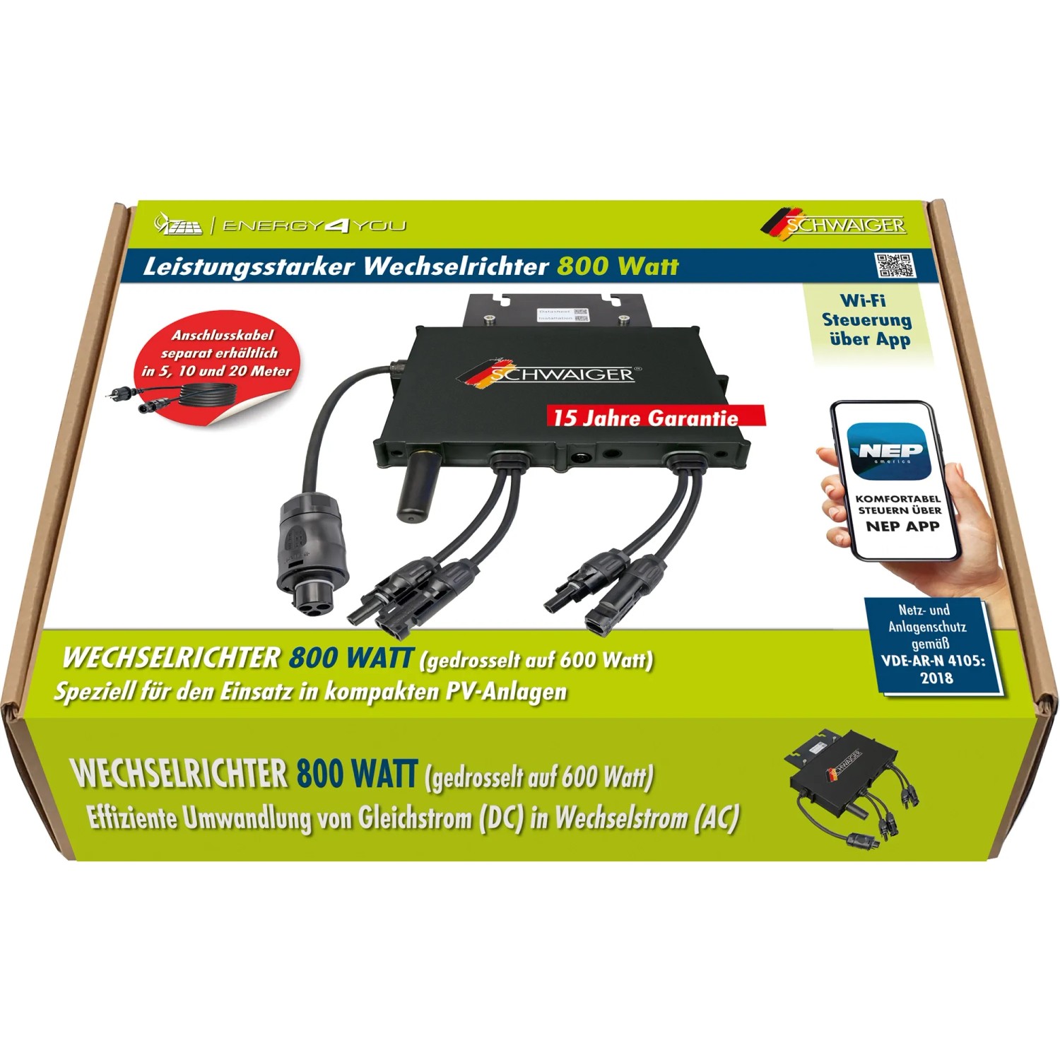 Schwaiger Wechselrichter NEP 800W für Balkonkraftwerke in Originalverpackung.