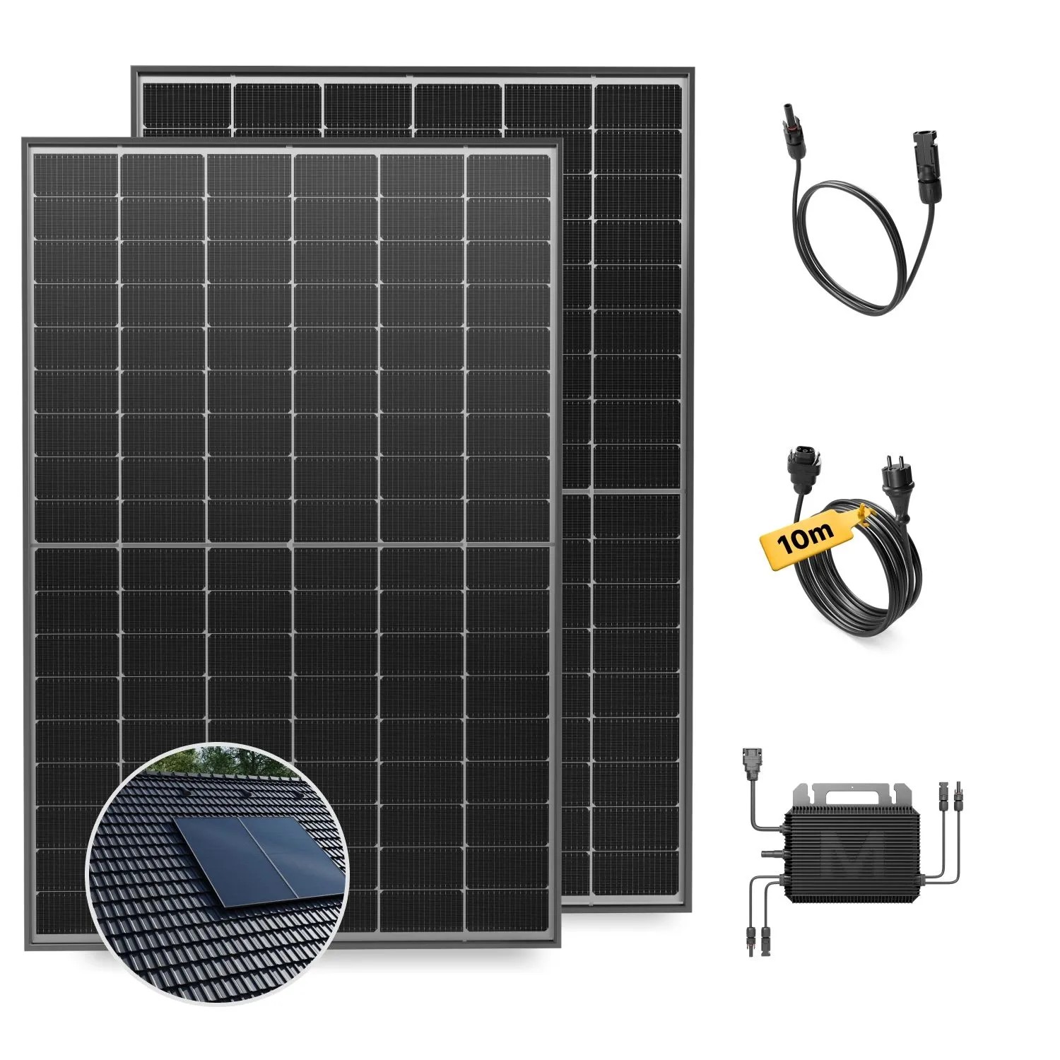 Solakon Balkonkraftwerk 900W Solaranlage mit Ziegeldach Halterung Paarmontage Steckerfertig Komplettset Photovoltaik 800W Kabellänge 10m