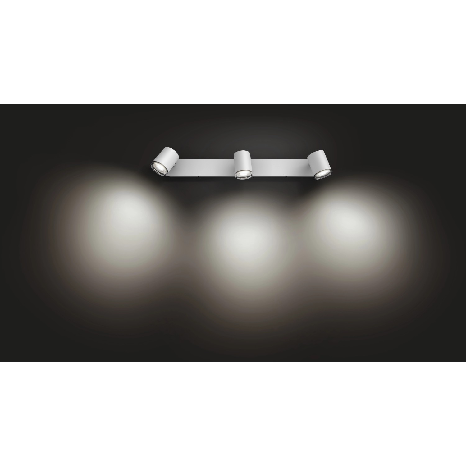 Weiße Philips Hue Adore Badleuchte mit 2 Spots und Dimmer für stimmungsvolles Licht.