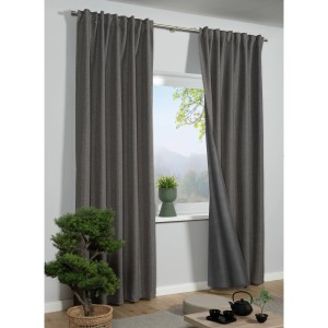 Blickdichter, silbergrauer Bennetti Schal mit Klettband als Fenstervorhang, 135x160 cm.