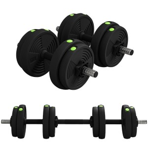 SPORTNOW Hantelset, 15 kg, 2-in-1: Kurzhanteln und Langhantel, schwarz mit grünen Akzenten.