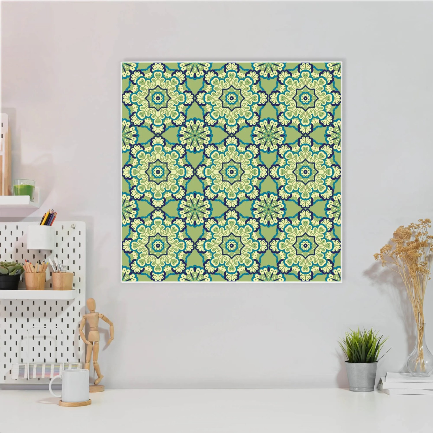 Banjado Magnettafel 50x50cm mit Kaleidoskop Grün Motiv und 4 Magneten.
