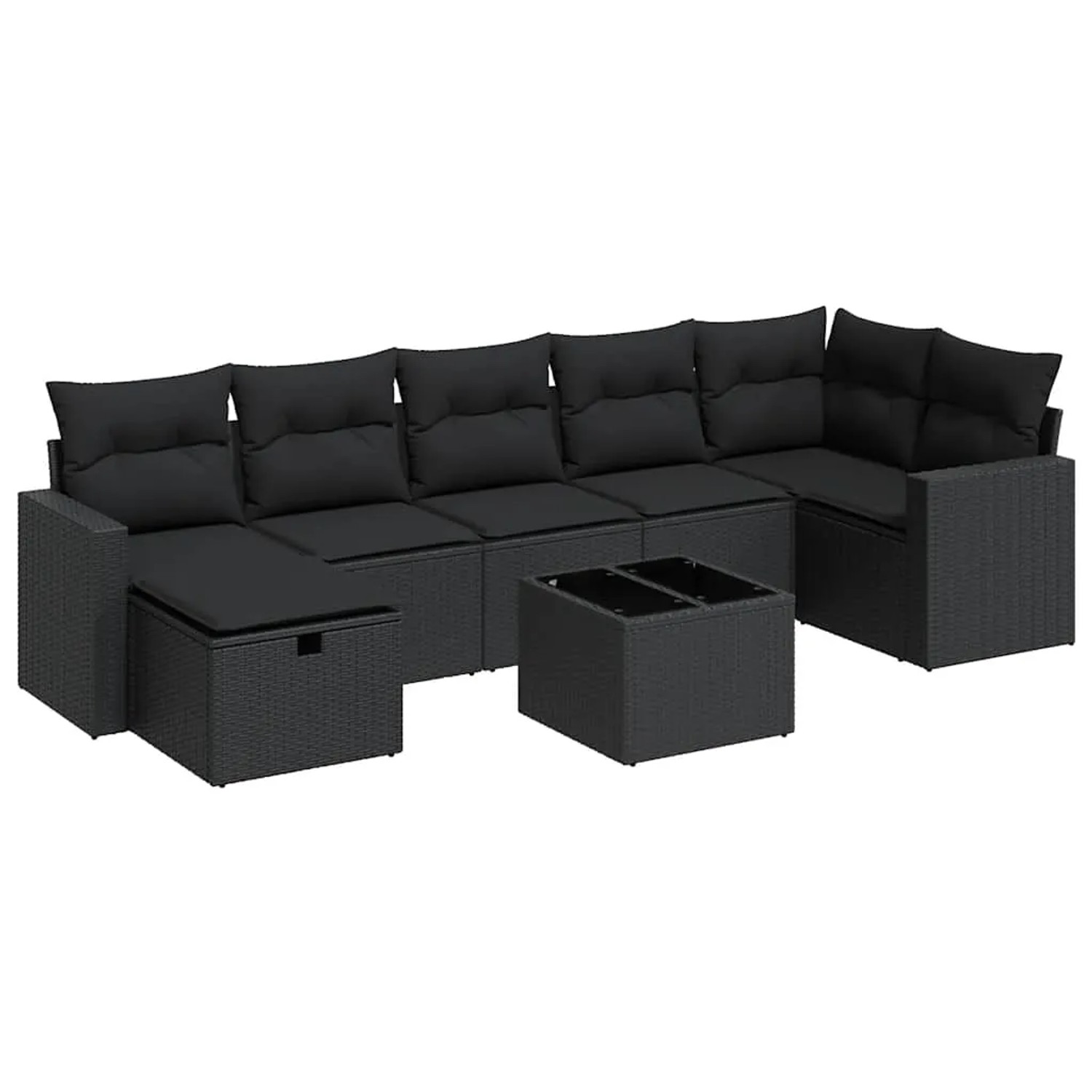 vidaXL 8-Tlg Garten-Sofagarnitur mit Kissen Schwarz Poly Rattan 3325411