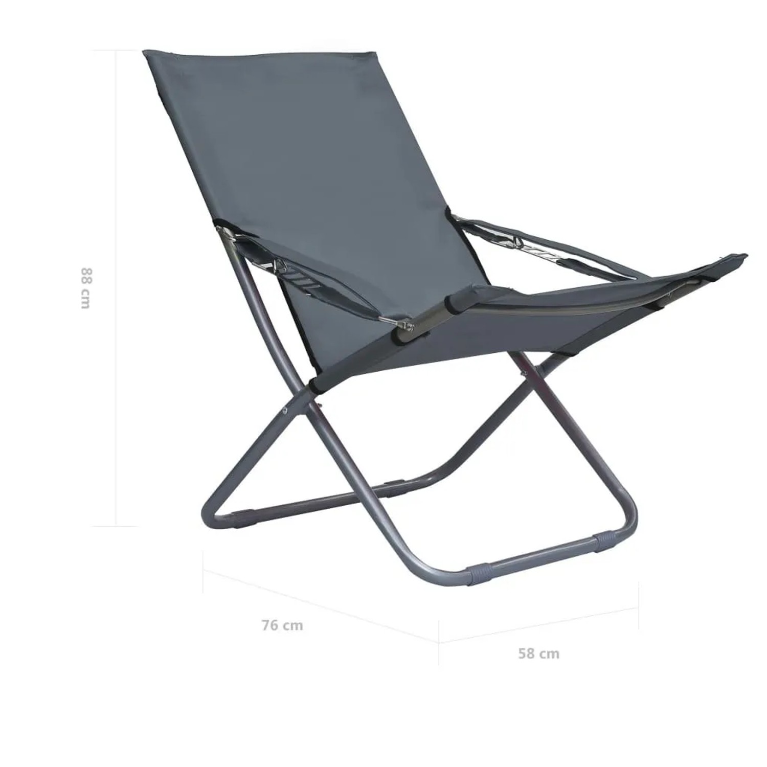 Grauer Furnicato Klapp-Strandstuhl, 2er-Set. Gartenstuhl mit Stahlrahmen und Oxford-Gewebe.