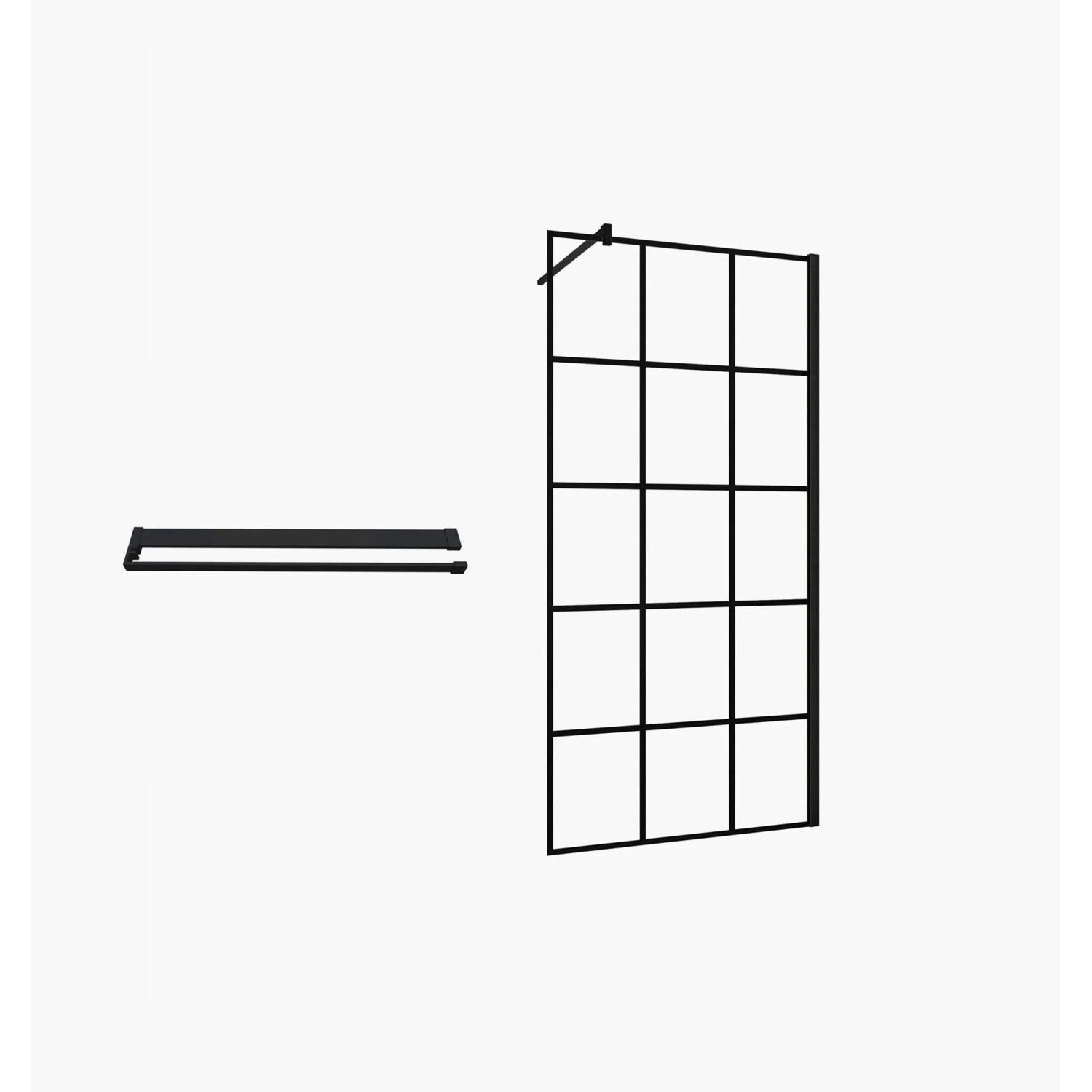 Duschparadies 90 x 200cm Walk-in Duschwand 8mm NANO Glas Dusche Mit Gittermuster Duschabtrennung Mit Schwarz Duschregal Mit 140cm Stabilisator