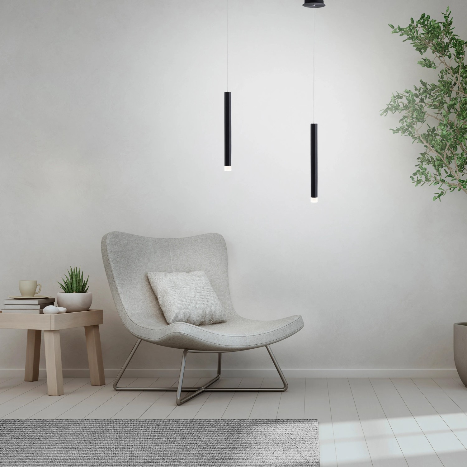 Schwarze LED-Pendelleuchte Bruno, 1-flammig, schlankes Design, Länge 120cm.