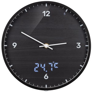 Bresser Funkuhr MyTime mit LED-Temperaturanzeige, Ø 24cm, Schwarz. Wanduhr mit digitaler Temperaturanzeige.
