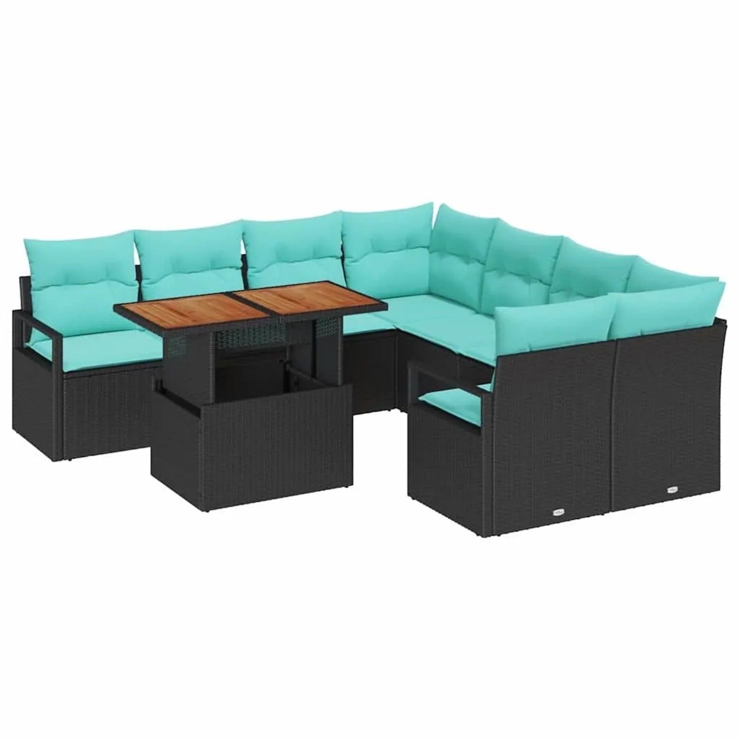 vidaXL Garten Essgruppe mit Kissen 9-Tlg Schwarz und Teal 3349696