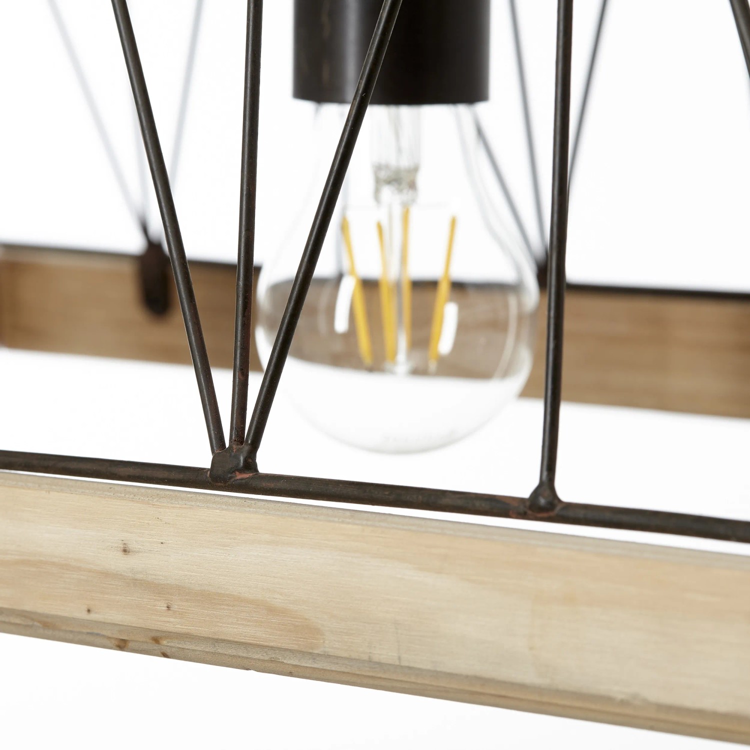 Brilliant Pendelleuchte Narcy Burned Steel mit Holz und Metallelementen.