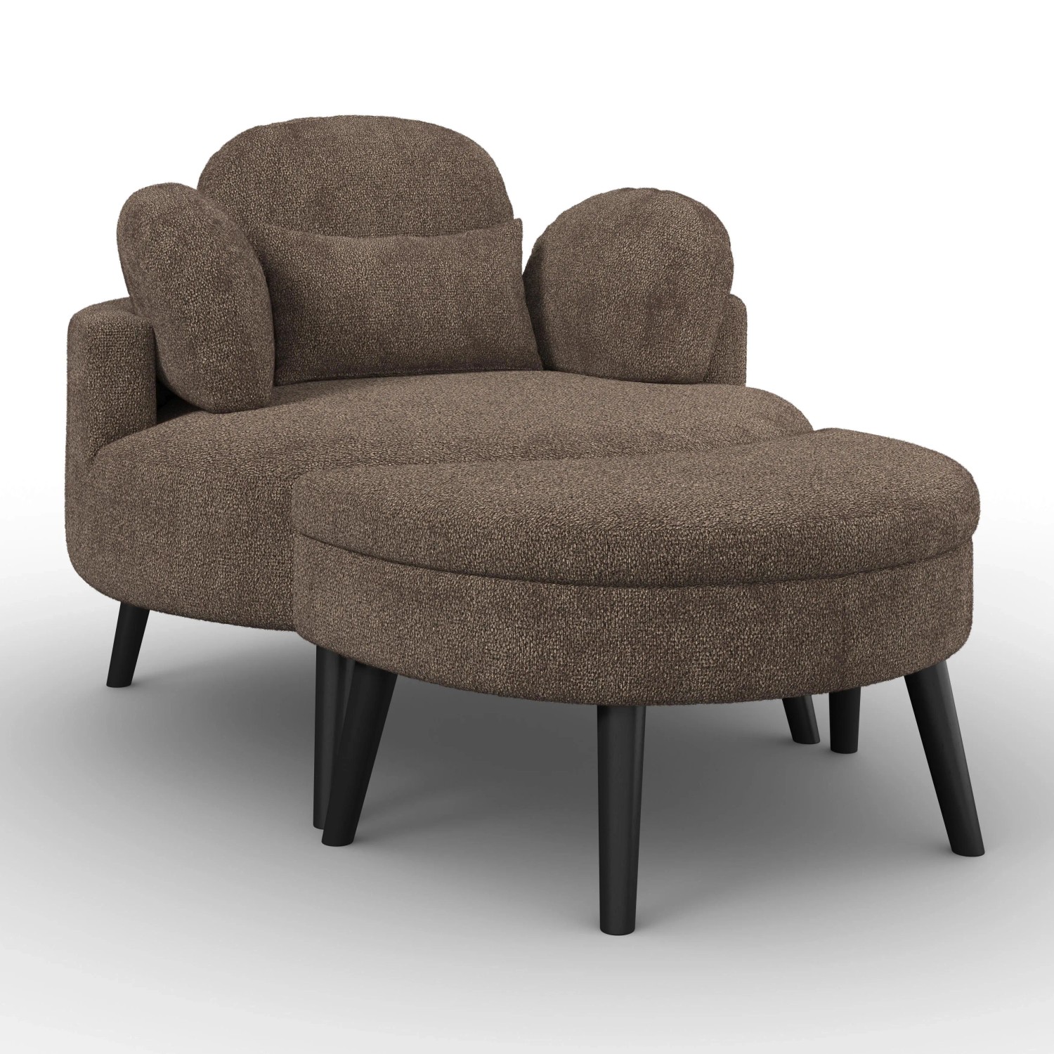 Bessagi Home Sessel Bianca mit Hocker Chenille Braun