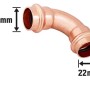 Kupfer Pressbogen, 90 Grad, Durchmesser 22 mm für Kupferrohrleitungen.