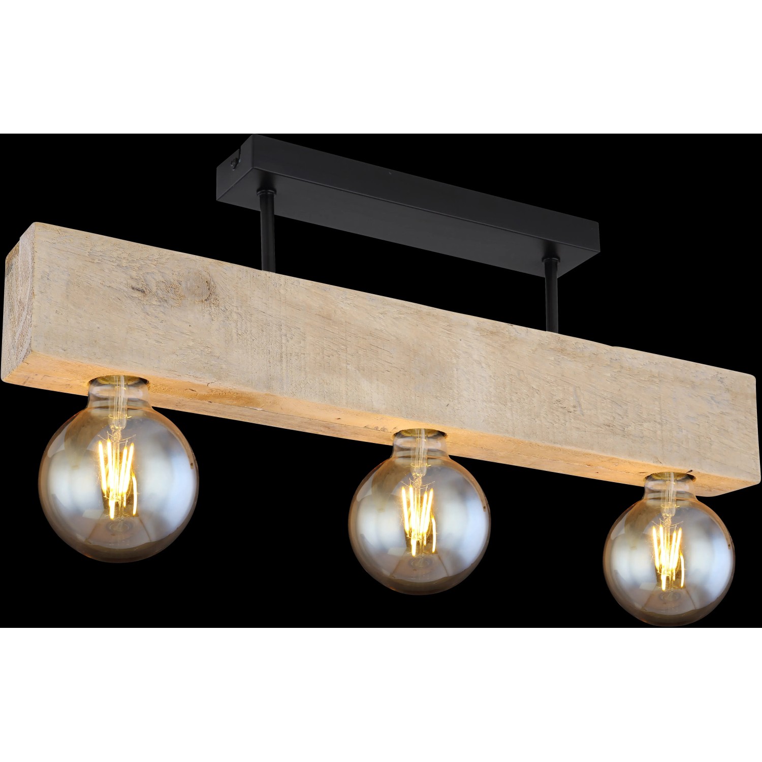 Globo Adalaie Deckenleuchte, 3-flammig, aus schwarzem Metall und hellem Holz.