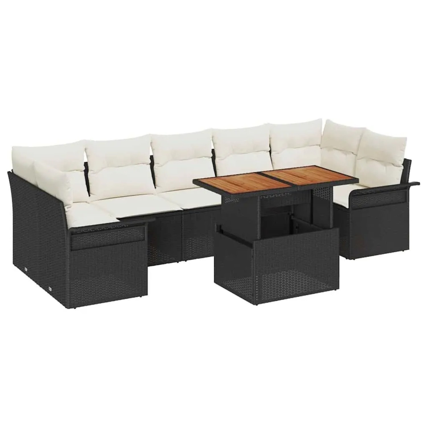 vidaXL Garten-Sofa-Set mit Kissen 8-Tlg Schwarz und Creme 3349298