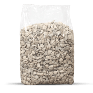Galamio Calcit Splitt 20kg in transparentem Sack. Heller, kristalliner Naturstein in Weiß-Creme für Garten & Deko.