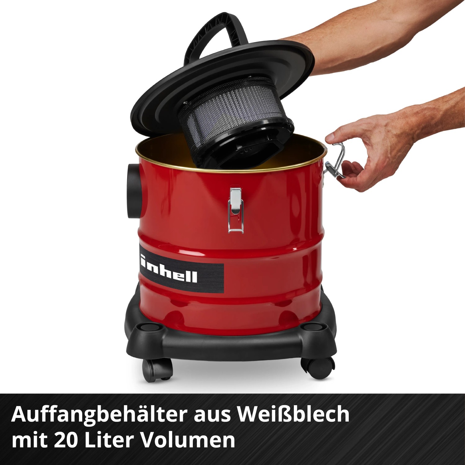 Einhell Aschesauger TC-AV 2032 DW: Roter Aschesauger mit Filter und 20L Behälter.