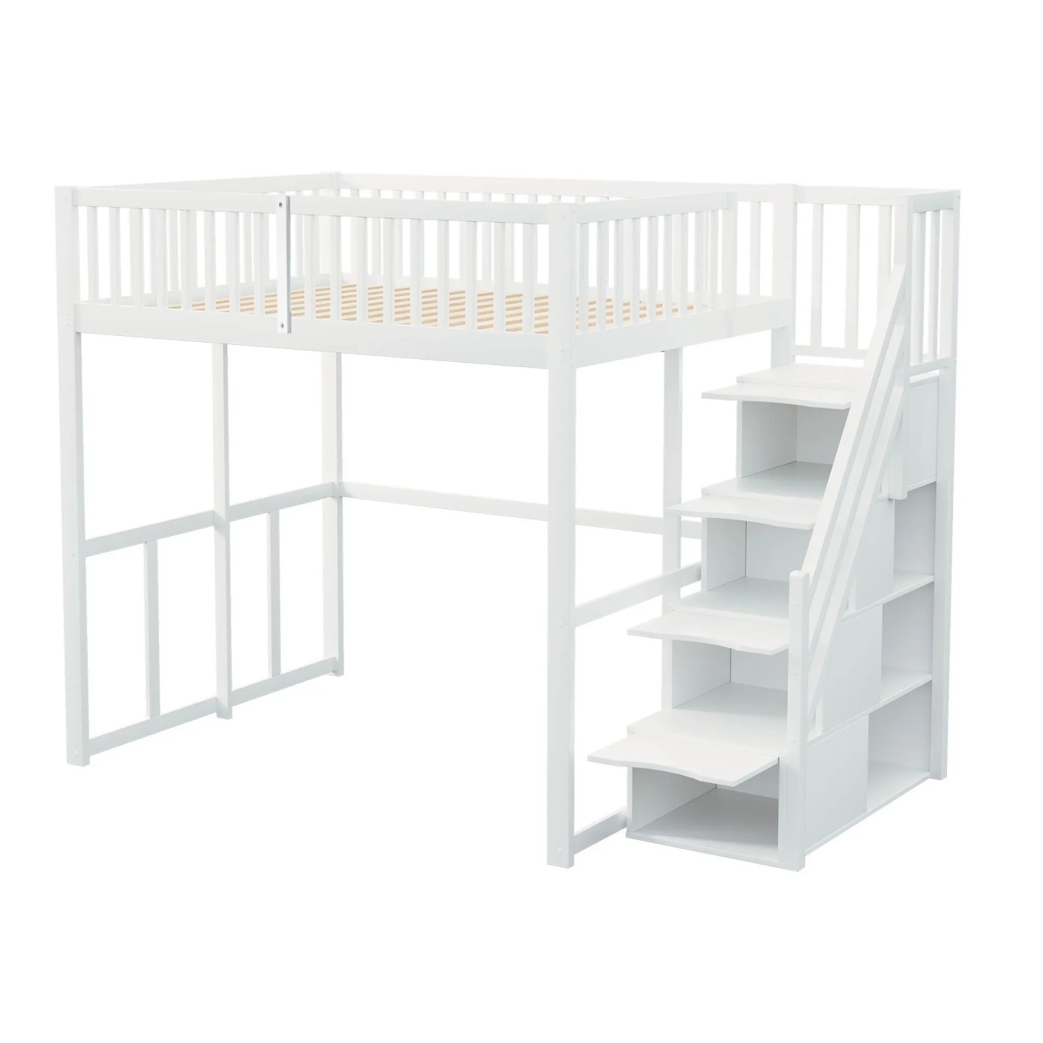 okwish Hochbett 140x200cm mit Sicherheitsleiter und Umrandung Weiß ohne Matratze