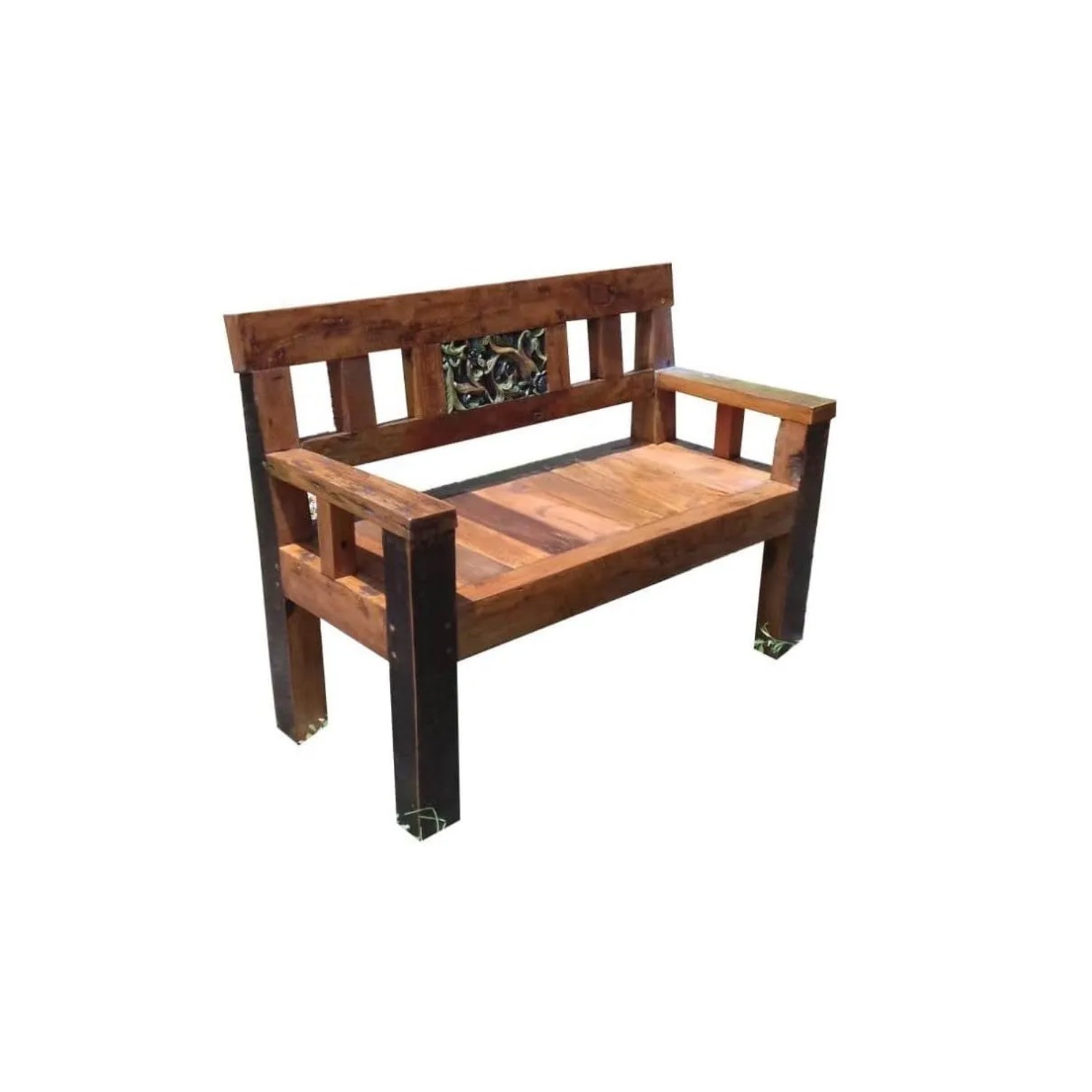 DELUKE Gartenbank MIKKO 2-Sitzer 120cm Breit Teak Dunkelbraun Terrassenbank Wetterfest Sitzbank Outdoor Bank