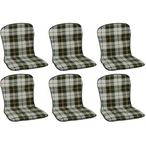6er-Set Beo Sitzauflagen für Niedriglehner, Grün kariert. Gartenstuhlauflagen mit klassischem Muster.
