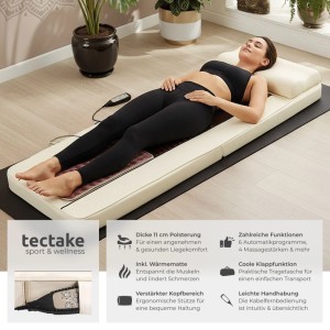 Tectake Shiatsu Massagematratze  Mit Jadestein Wärmematte 10 Vibrationsmotoren  186 50 x 60 x 11 cm Beige