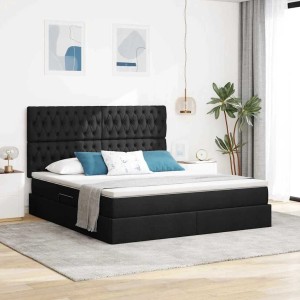 Schwarzes vidaXL Bett (160x200) mit LED-Lichtleisten und Stoffbezug.