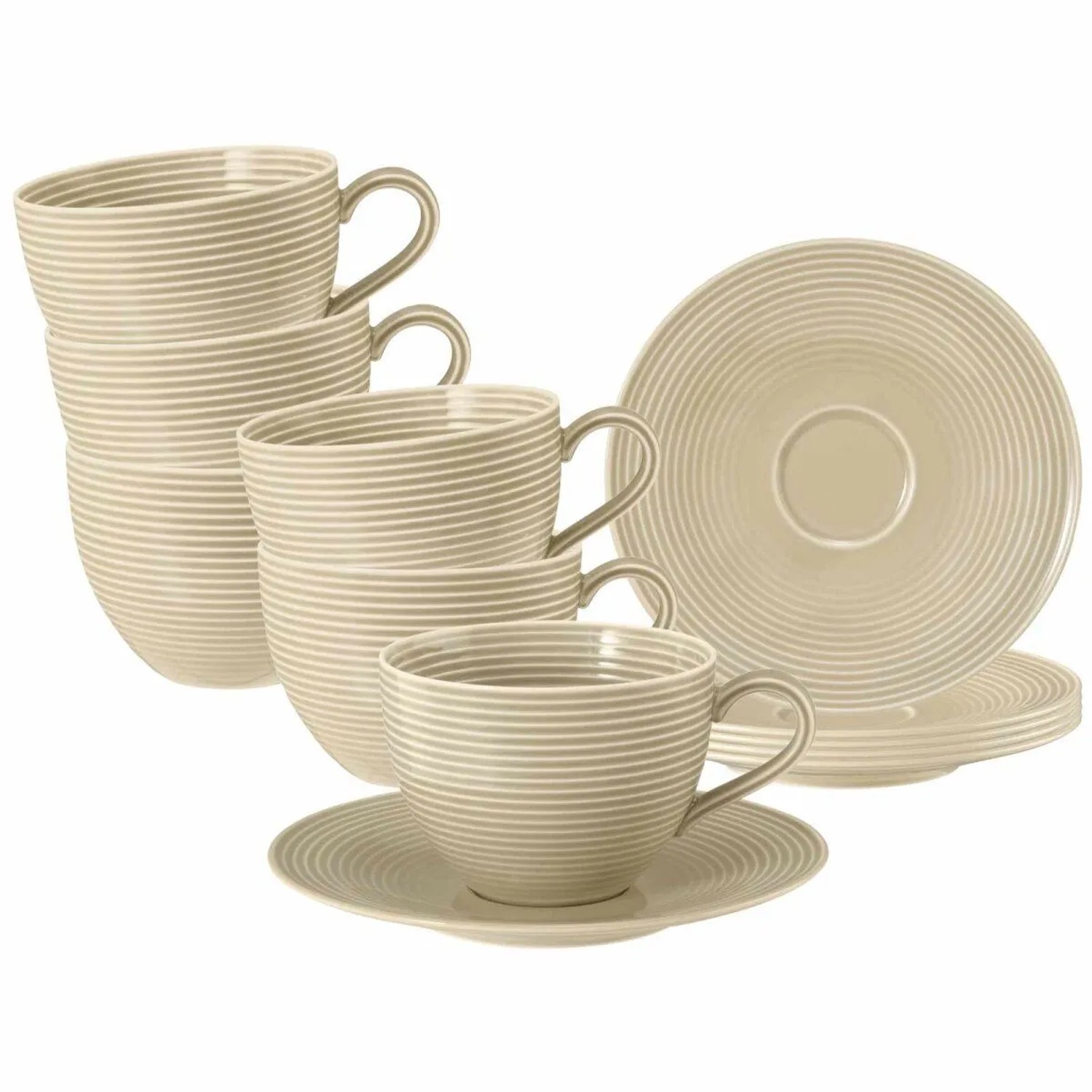 Seltmann Weiden Beat Color Glaze Milchkaffeetassen mit Untertassen 6er Set Sandbeige