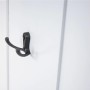 Detailaufnahme: Weiße MCW Wandgarderobe mit Metallhaken.