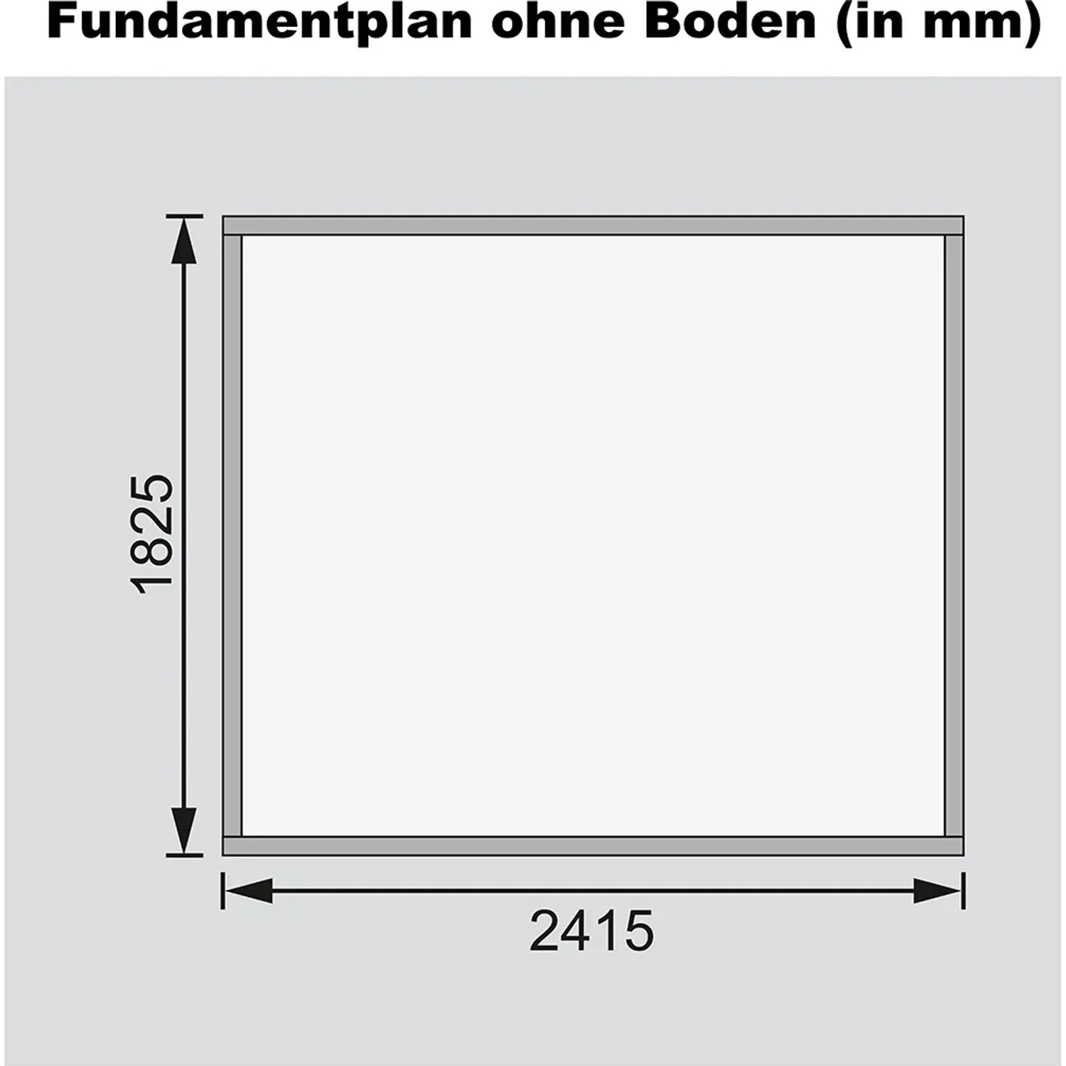 Fundamentplan des Karibu Holz-Gartenhauses Sitten 3, Maße 242 x 182 cm (ohne Boden).
