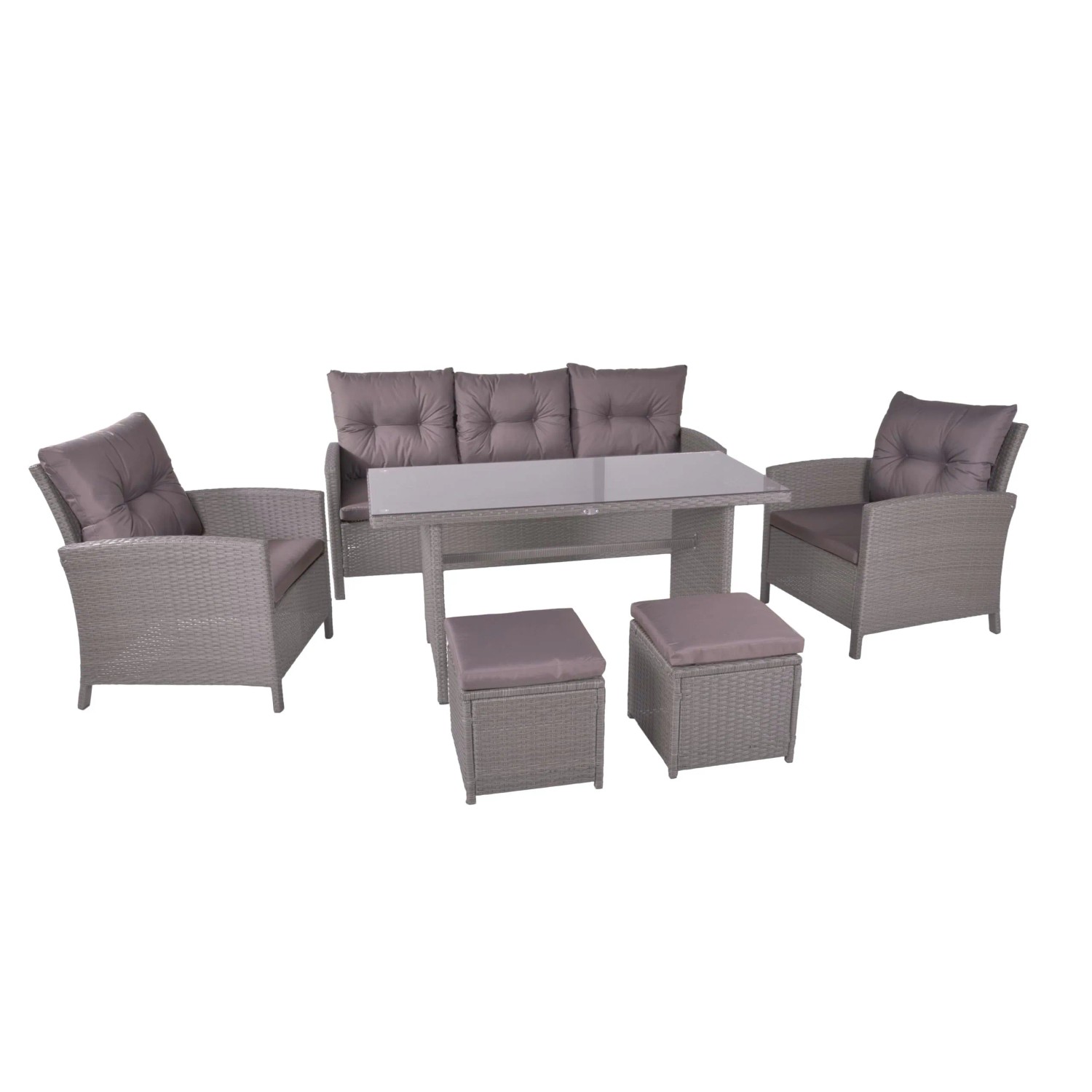 DELUKE Garten-Sitzgruppe TOVE 6-tlg. Kunststoff Grau Gartenmöbel-Set Gartengarnitur Garten-Essgruppe Stühle Esstisch