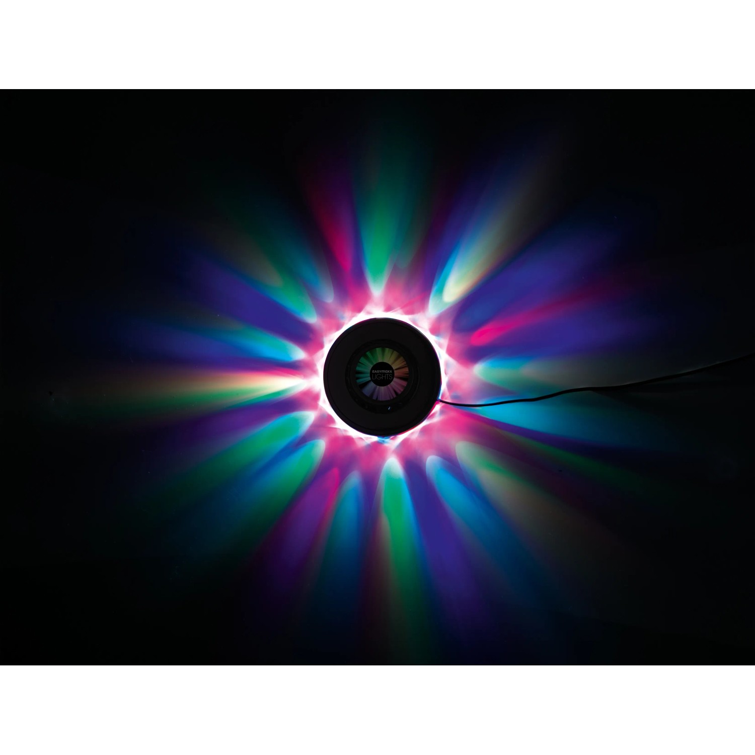 Easymaxx LED-Lichtrad Galaxy Wandlampe mit bunter Lichtshow und Sound-Sensor.