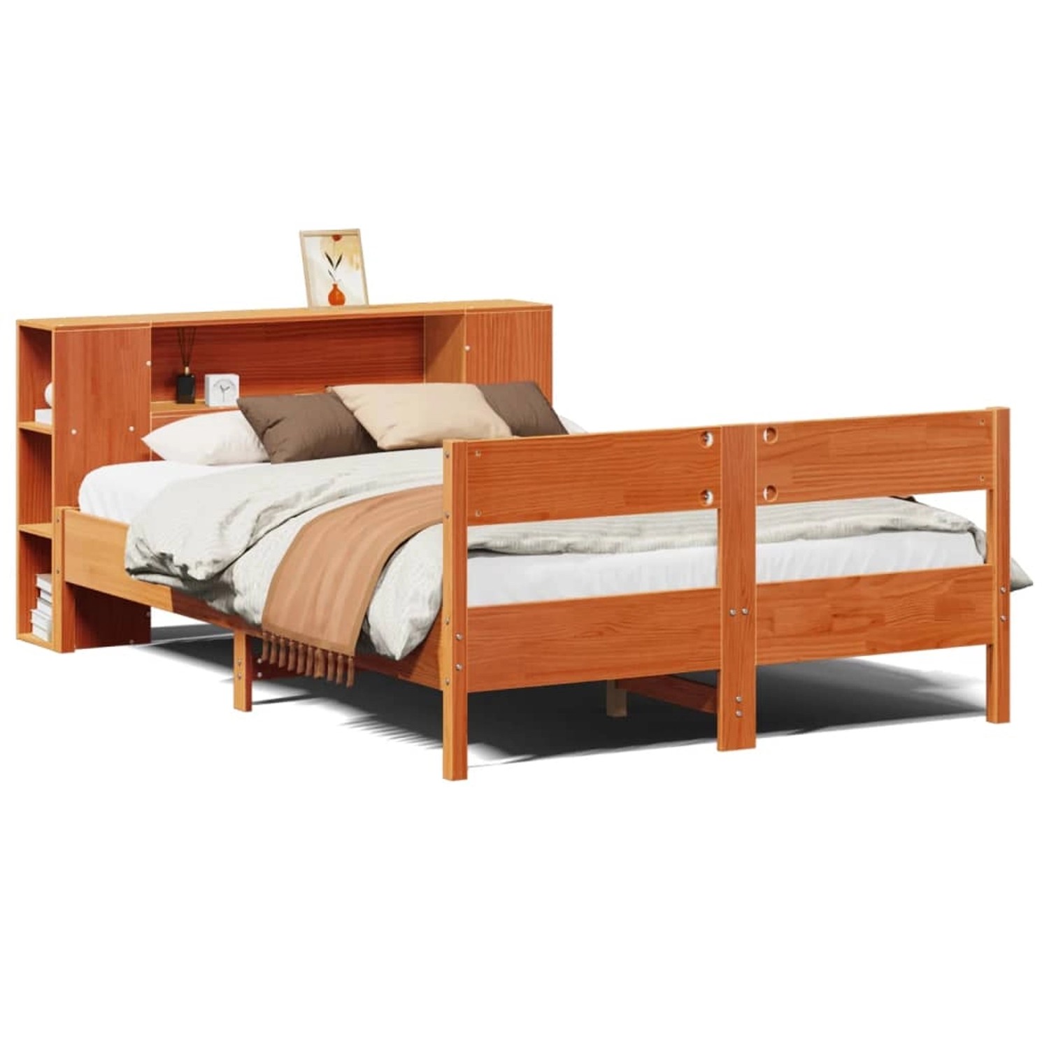 vidaXL Massivholzbett mit Regal ohne Matratze Wachsbraun 120x200 cm 3322953 günstig online kaufen