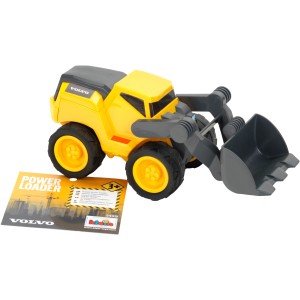 Gelber Volvo Power Radlader aus Kunststoff, robustes Spielzeug für Kinder.